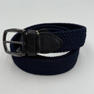 Giovane G Webbed Leather Trim Stretch Belt Navy Blue 1.25" W Fits up to 40"